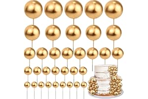 BAANFLY 55 Pieces Mini Balls Cake Toppers 5 Sizes Foam Ball Cake Picks Cake Decorations Gold Color Mini Balloons Stick Cake Cupcake Toppers for Xmas Baby Shower Girl Birthday Party Supplies (Size1.5-4Cm)