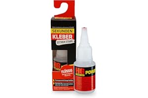 HG POWER GLUE Sekundenkleber dünnflüssig – Extra starker Kleber für Plastik, Kunststoff, Glas, Porzellan, Holz, Metall - transparente Aushärtung, wasserfest, hitzebeständig, schnell trocknend - 20 g