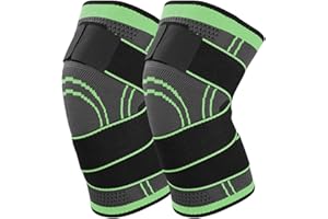 yeloumiss Knee Support Brace 2 Pcs Elastic Nylon Knee Sleeves with Compression Strap for Joint Pain, Meniscus Tear, ACL, Tendonitis, Running, Mountaineering, Outdoor Sports (XL, Green)