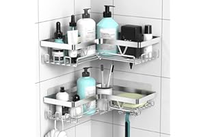 Kegii Corner Shower Caddy, Bathroom Shower Organiser, No Drilling Shower Shelf, Adhesive Shower Storage Rack, Stainless Steel Silver