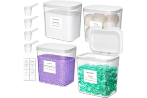 ‎LIFEWIT Lifewit 4-Pakiet Pojemnik na Kapsułki do Prania z Etykietami i Łyżkami, Pojemnik na Proszek do Prania z Otwartą Pokrywą, Organizacja Pralni i Przechowywanie Detergentów, Koralik, Wzmacniacz Zapachu