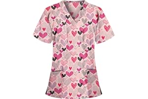 UNHU Arbeitskleidung Pflege Damen Bunt Kasack Schlupfkasack Kurzarm V-Ausschnitt Katze Druck T-Shirts Berufskleidung Krankenpfleger Uniformen mit Taschen