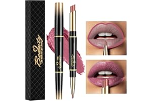 HOUSN 2 in 1 Double-end Lip Liner Pencil Matte Lipstick Pen, Long-lasting Lip Liner Contour Makeup Lipsticks, Non-Stick Cup Not Fade Lip Liner For Girls and Women Gift(10#RosePowder)