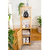 Meturas Banyo Bambu Tek Kapaklı 3 Raflı Bambu &Ccedil;ok Ama&ccedil;lı Dik Dolap Organizer