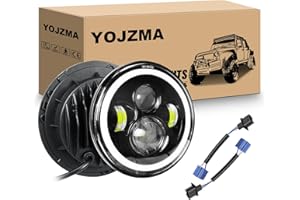 YOJZMA 2 pz. Faro LED rotondo da 7 pollici, 4 LED per motocicletta, bianco DRL, abbaglianti/anabbaglianti, ambra, segnale di svolta, luce angolare per Wrangler JK TJ LJ CJ, motocicletta Davidson