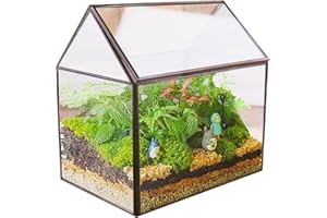 MINGZE Geometrisches Terrarium, Haus-Form, Glas, schließbar, Gewächshäuschen für Sukkulenten/Moos/Farn, mit Klappdeckel (Schwarz)