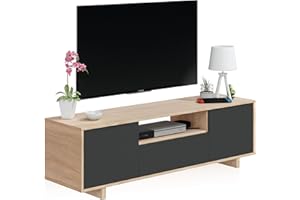 duehome | Modulo TV, Mueble de Salon, Juego de Muebles, Modelo Lino, Acabado en Roble Canadian y Gris Antracita, Medidas: 150 cm (Ancho) x 46 cm (Alto) 41 cm (Fondo)