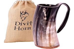 DIVIT HORN Chope à boire de style Viking Divit | Authentique chope en corne de bière médiévale | Capacité de 700 mL (24 oz) | Coupe en corne de la plus haute qualité (Originale, Polie)