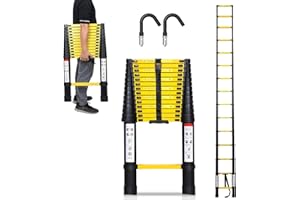 Cecaylie Escalera telescópica de Aluminio con Gancho extraíble 4,4 m, Escalera de Aluminio Antideslizante multiusos150 kg, Color Negro y Amarillo