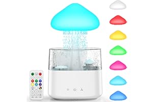 SMINIKER Cloud Rain 450ML Water Drip Mushroom Humidifier With Remote Control, 7 Colors Mood Light, Raindrop Design for Bedroom