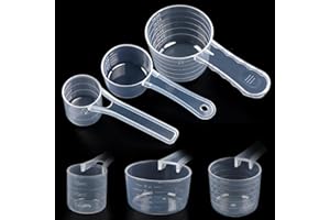 LONIMIA Set di cucchiai dosatori, 60 ml, 30 ml, 7,5 g, in plastica trasparente con scala, cucchiaio in plastica, utilizzabile come dosatore per detersivo, cucina per cottura (3 pezzi)