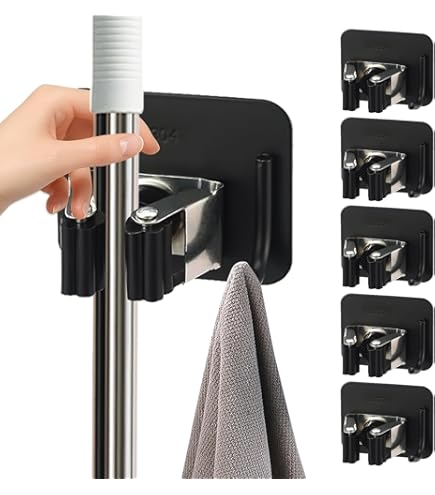 BEL-7590761747885-Support Mural En Acier Inoxydable Pour Balais Et Serpillères - Rangement