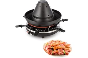 ‎KLARSTEIN Klarstein Taste Volcano - Raclette, Tischgrill, Elektrogrill, Tartarenhut, 1500 Watt, stufenlos regelbar, Grillen, Überbacken, Grillpfännchen, für 6 Personen, Antihaftbeschichtung, schwarz