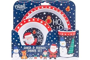 RSW INTERNATIONAL Christmas 3 Piece Melamine Feeding Set Cup Bowl Plate Santa and Friends