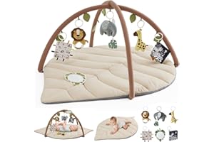 Blissful Diary Spielbogen Baby, Übergroßes Blattförmiges Spieldecke Baby Gym Activity Decke mit 6 Abnehmbare Spielzeuge, krabbeldeck Unverzichtbare Babygeschenke, Haferflockenbeige