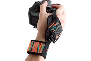 USA Gear Professional Camera Wrist Strap with Black Padded Neoprene Design and Metal Plate - Compatible with Canon, Fujifilm, Nikon, Sony and more DSLR, Mirrorless, Point and Shoot Cameras