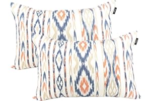 TRESMESTRES Fundas de Cojines para Sofá de Jardín, Terraza y Salón y Fundas de Cojines para Cama Decorativos - Ikat Mediterráneo - Cubierta de Cojín 30x50 cm - Set de 2, Naranja/Azul