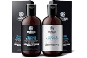 SPHAGNUM BOTANICALS Psoriasis Shampoo and Conditioner Set - Complete Peat Mud Therapy for Itchy Scalp. Natural Healing Peat, Argan and Olive Oil Treatment No Coal Tar. For Both Men and Women.