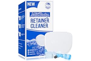 MitButy Retainer Reinigungstabletten (120 Stück) mit 1 Behälter und 1 Bürste - Reinigungstabletten für Zahnspangen, Aligner, Anti-Schnarchschiene, Mundschutz und abnehmbare Zahnprothesen gegen