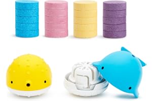 Munchkin Colour Buddies Moisturising Bath Bombs & Toy Dispenser Set for children, 22 Piece Set Includes 20x Colourful Bath Bombs and 2x Toy Dispensers