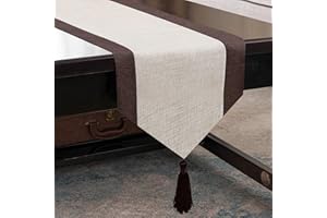 Voici et Voila Camino de Mesa Lino Rústico Borlas Tapete Mesa Table Runner Decoración Mesa para Salon Picnic Fiesta Cocina Boda Restaurante Beige 33 * 150cm