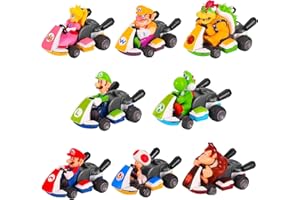 Gamtoise Mario Cars 8PCS Mario Kart Collection Pull Back Cars Cake Topper Figures Toy Set for Kids Birthday Party Ages 4 and Up