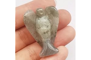 Manekieko Natürliche Grauer Mondstein Heilung Kristall Gebet Schutzengel Statue,38mm Schnitzen Tasche Palm Stein Figuren Dekoration