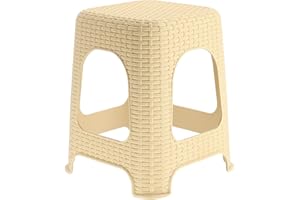 ‎KADAX KADAX Taboret w stylu rattanu, udźwig 120 kg, beżowy, antypoślizgowe stopki, lekki i stabilny, do łazienki, salonu i ogrodu, wygodne dodatkowe siedzisko