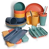 EazyBreezy 40 Pcs Unbreakable Dinnerware Set Plastic Tableware Sets Lightweight Camping Serving Plate and Bowl for 4 People -