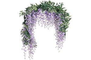 JUSTOYOU Lot de 2 guirlandes de glycines artificielles de 2,1 m pour extérieur, intérieur, mariage, mur, salle de bain (violet)