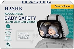 HASHK SafeView Baby Car Mirror for Rear Facing Seats - Shatterproof Infant Mirror with Adjustable Straps and Clear Convex Lens - Safety in Cars - Baby Essentials for Newborns and Pets