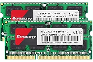 ‎KUESUNY Kuesuny 8 GB Kit (2X4 GB) DDR3 1066 MHz / 1067 MHz Sodimm Ram PC3-8500 PC3-8500S 1,5 V CL7 204 Pin 2RX8 Dual-Rank Nicht-ECC ungepufferter Speicher Ram Ideal für Notebook-Laptop-Upgrade
