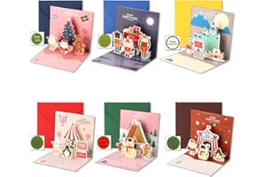 ALLLEEGAY Navidad 3D Pop Up Tarjeta con Sobres, Tarjetas Navidad, Postales Navidad 3d, Pack Tarjetas Navidad, Paquete de 6 Tarjetas Postales Navideñas, 3D Navidad, Felicitaciones Navidad Personalizadas