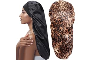 JEFHOMKIT 2 Stück Lange Satin Haarhaube,Satin Schlafmütze für Damen,Satin Haube Schlafmütze für Langes Lockiges Haar Schutz,Frauen Seide Nachtmütze zum Schlafen,für die Haarpflege