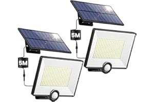 PXWAXPY Lampe Solaire Extérieur Détecteur de Mouvement,[3 Modes/204LED/2000LM] Lumière étanche IP65 éclairage, Spot LED avec Câble de 16,4ft pour Jardin, Garage [2 Paquet]