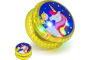 SRV HUB Light Up Yoyo Yellow Unicorn Design Automatic Return Yo-Yo Kids Beginners Players High-Speed Plastic bearing Entertaining Professional Loop Yo yo String Tricks Party Favors Adult Boys Girls – 5.5cm