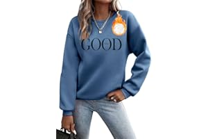 Godoboo Pullover Damen Sweatshirt Fleecepullover Sport Baumwolle Sweatpullover Buchstaben Print Herbst Pulli Basic Thermo Casual Ohne Kapuze