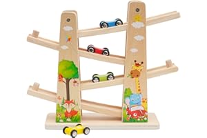 NUKIED Pista Macchinine con 4 Auto da Corsa |Rampa Giocattolo Educativo per Regali per Ragazzi per Compleanno| per Bambini di 1-4