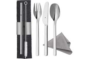 ‎WMF WMF my2Go, Edelstahl, Besteck Set 8-teilig, Outdoor Reisebesteck Set 1 Person, Campingbesteck mit Etui, Wanderbesteck umweltfreundlich, Strohhalm, Reinigungsbürste, Camping Zubehör Geschenk