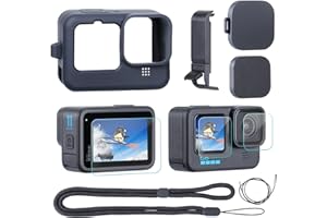 SEASKY Kit de Protection 6 en 1 Accessoires pour Gopro Hero 11/10/9 Black Caméra d'action Boîtier en Silicone+Protecteur d'écran 3 pièces+Couverture latérale+Couvre-Objectif+Cordon