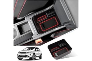 GIUD S EAT Arona SUV 2017-2022/Ibiza Type 6F 2018-2022 Caja de Almacenamiento para Apoyabrazos, Bandeja de Reposabrazos con Alfombrilla, Organizador de Consola Central para Almacenar Cosas (Rojo)