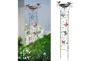 Taylor & Brown Bird Bath Bowl with Garden Trellis Outdoor, Vintage Decorative Birdbaths Bowl for Climbing Plants Flowers, Freestanding Garden Plant Support with Detachable Iron Bowl (Butterfly)
