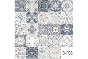 HORIWE 24pc Tile Stickers 6x6 Inches Backsplash PVC Waterproof Oil Proof Self Adhesive DIY Bathroom Kitchen New Wall Stickers Home Decor 15x15cm