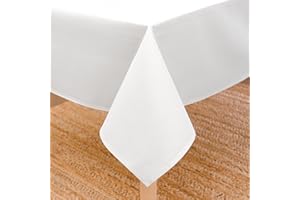 Encasa XO Tovaglia Dimensioni 140x304 cm | Tessuto in tela di cotone | Tinta unita Bianco intenso | Tovaglia da pranzo per decorazione - Lavabile in lavatrice