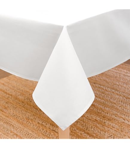 Tovaglia In Cotone Elegante 140x240 Cm - Bianca Con Bordatura, Lavabile A 95°C - Foto 2