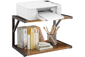 IBUYKE Stojak na drukarkę biurkową 2 poziomy – wielofunkcyjny organizer biurkowy – regał do przechowywania książek do drukarek faksowych, skanerów, plików, książek, rustykalny brąz TLJ004H