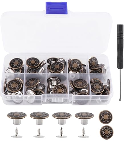 Bottoni Jeans Rimovibili 17mm - Set 10 Bottoni In Metallo Vintage Per Pantaloni Senza Cucire - Foto 9