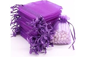 Leeyunbee 100 szt., 7 x 9 cm, ciemnofioletowe torebki z organzy, torebki na biżuterię z organzy, torebki na cukierki, torby na prezenty ślubne ze sznurkiem, używane na ślub, urodziny, Boże Narodzenie,