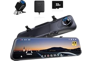 Pelsee P12 Pro 4K Mirror Dash Cam, 12'' Rear View Mirror Camera Smart Driving Assistant w/ADAS and BSD,2160P Front and Rear Camera,Voice Control,Night Vision,Parking Monitoring,Free 32GB Memory Card