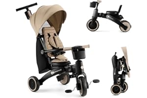 Kinderkraft JAZZ2 Triciclo 6 en 1, con función de Rueda para niños, Cochecito Plegable con Accesorios, protección UV UPF50+, de 9 Meses a 5 años, Beige